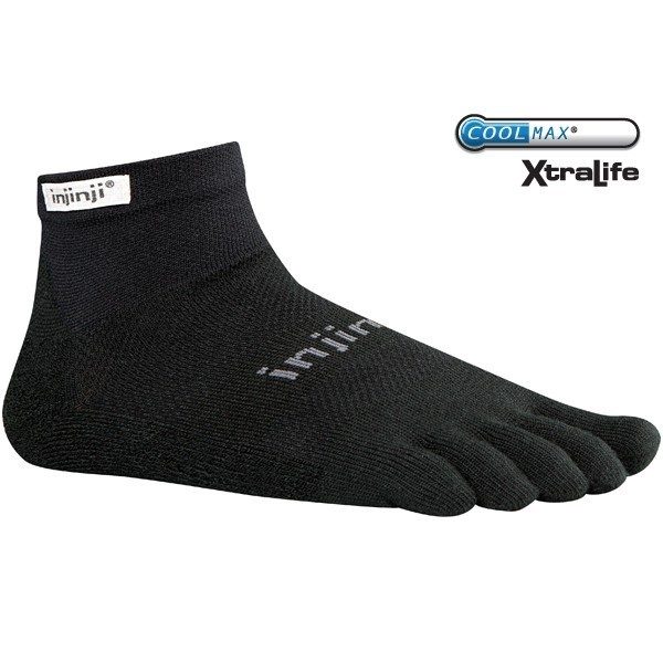 Injinji Run Lightweight Mini-Crew Coolmax All Black toe socks