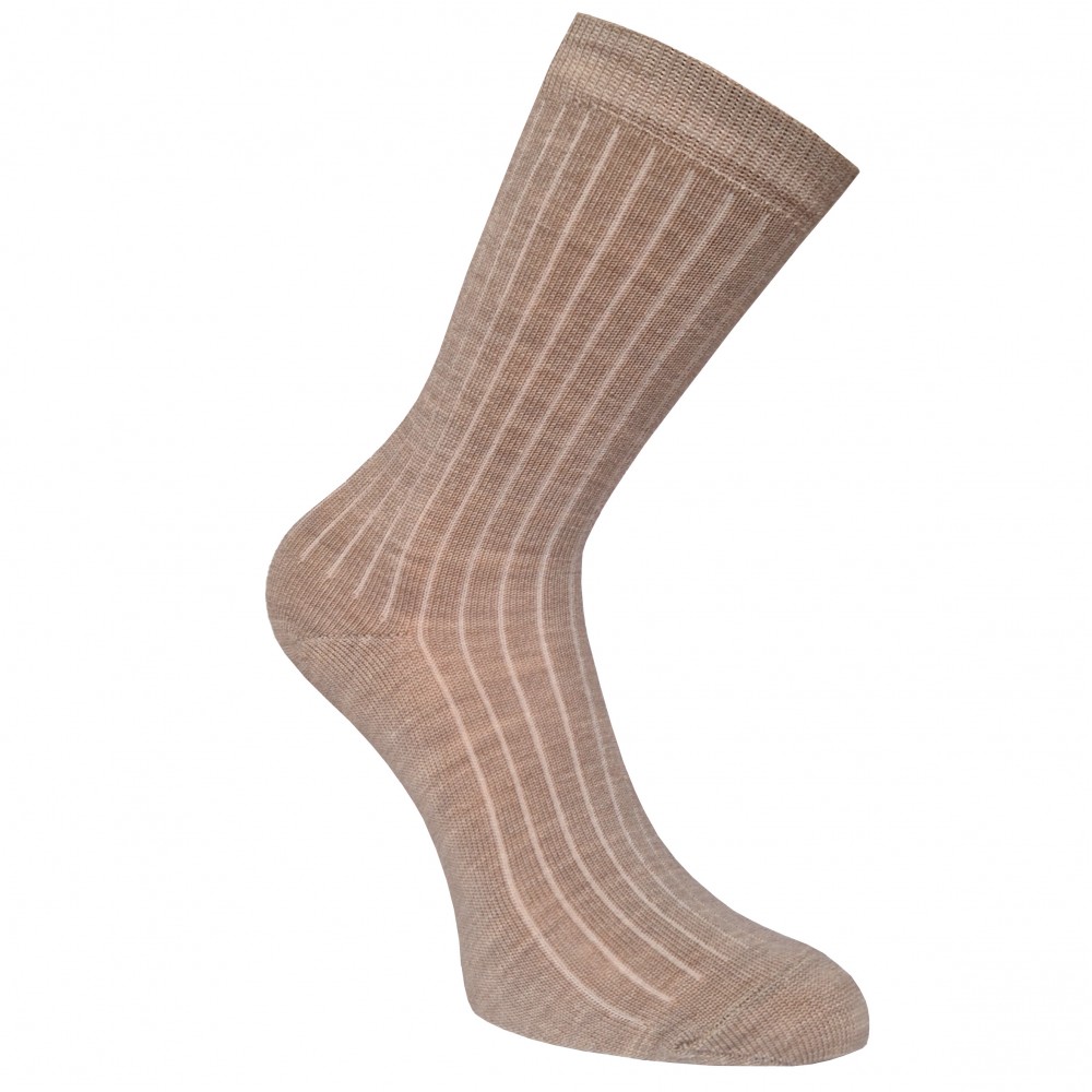 Vegateksa Very Soft Extra Fine 85% Merino Wool Ripe Pattern Socks Light Brown Melange